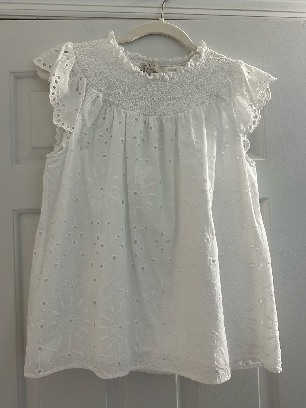 Loft White Eyelet top with smocked top XS